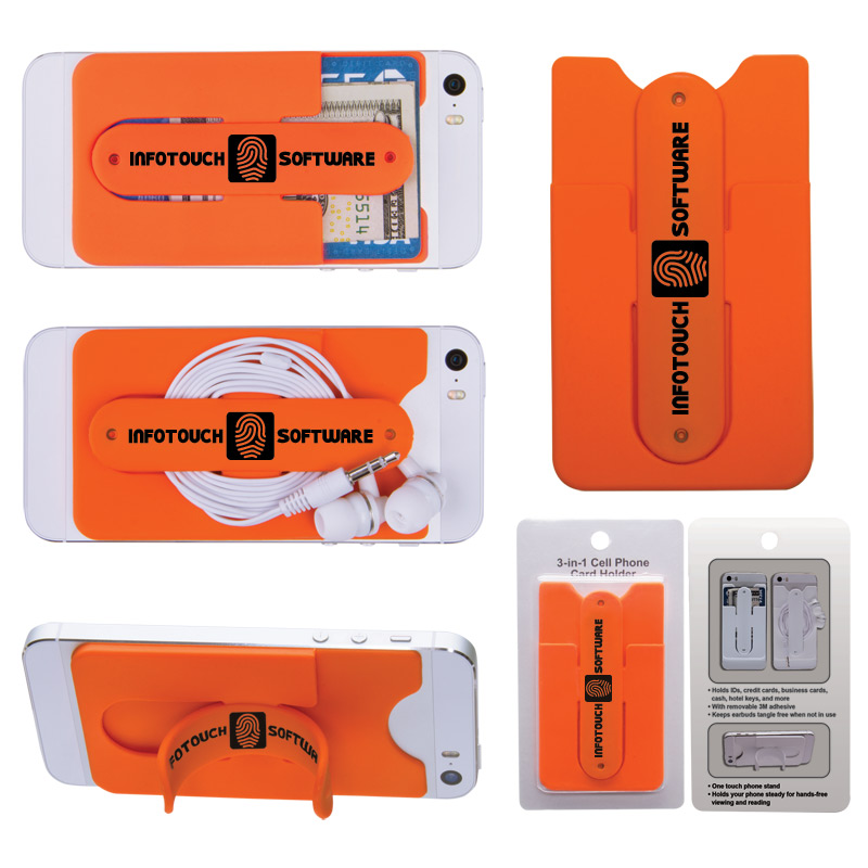 3-in-1 Cell Phone Card Holder w/Packaging
